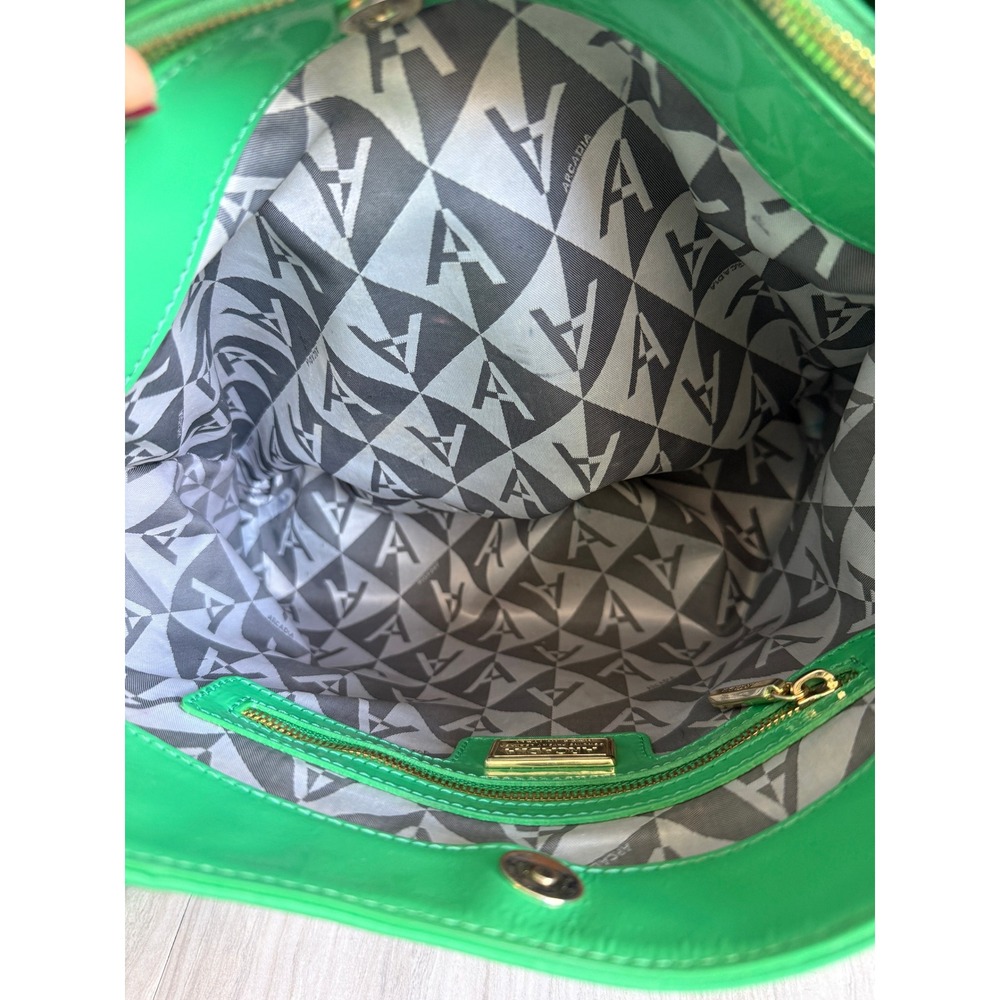 Arcadia Italy Green Patent Leather Shoulder Bag Embossed Tote Crossbody Y2K Glam - Picture 11 of 15